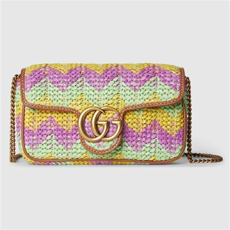 Sac super mini GG Marmont en raphia et viscose multicolore